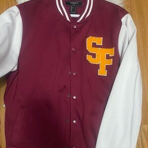 Forever 21 Burgundy and White Varsity Jacket